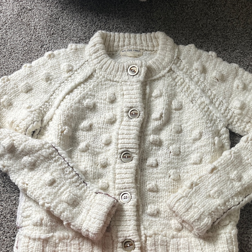 We The Free Cream Textured Bobble Knit Cardigan